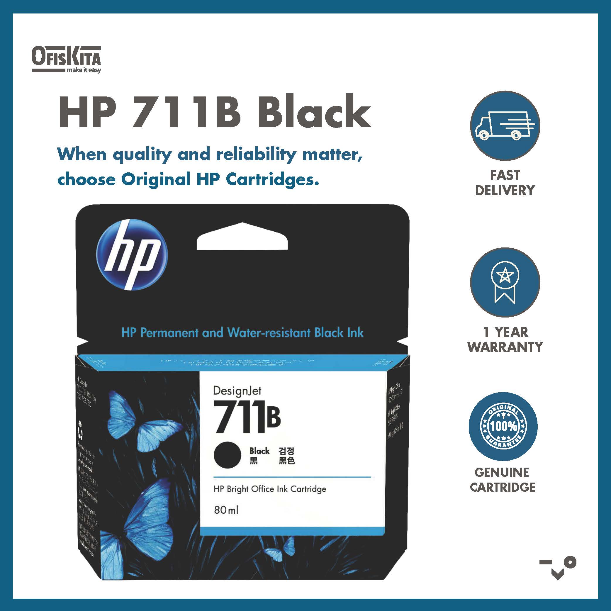 Ofiskita | HP 711B Original DesignJet Black Ink Cartridge 80ML